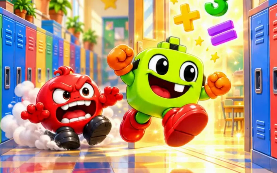A red Chomper chasing Digi into the MATH ROOM
